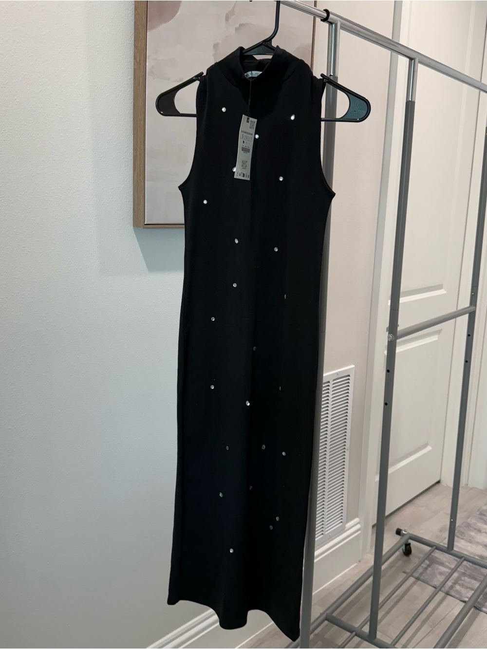 Zara Black Sleeveless Midi Dress with Stud Embellishments